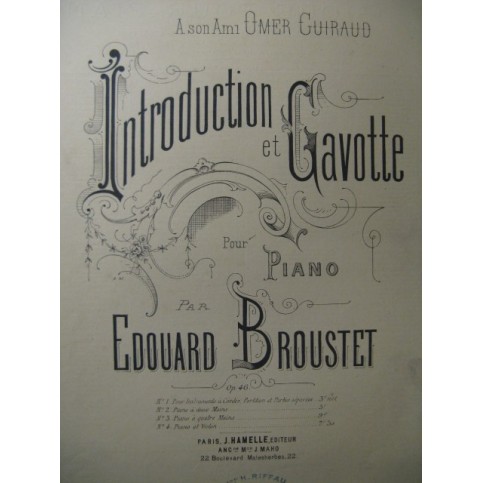 BROUSTET Edouard Introduction et Gavotte Piano XIXe