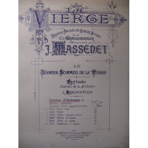 MASSENET Jules Le Dernier Sommeil de la Vierge Orchestre 1892