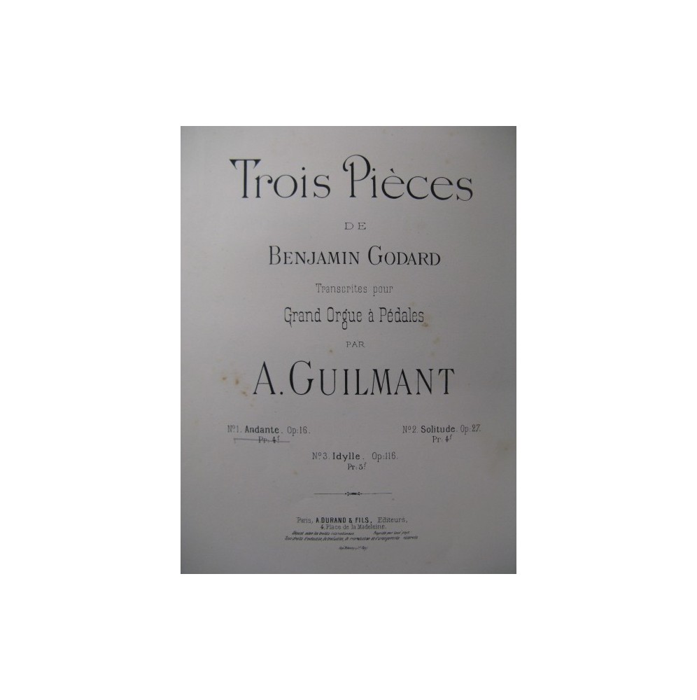 GODARD Benjamin Alexandre Guilmant Andante Orgue ca1891