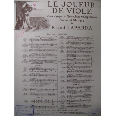 LAPARRA Raoul Le Joueur de Viole No 6 Chant Piano 1926