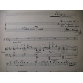 BOUY Jules Elégie Manuscrit Dédicacé Piano Violoncelle 1916