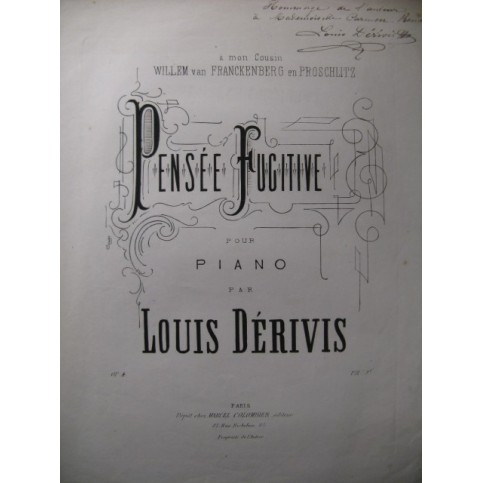 DÉRIVIS Louis Pensée Fugitive Dédicace Piano XIXe