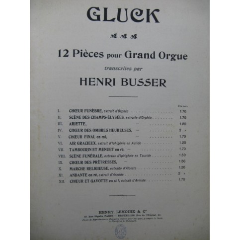 GLUCK C. W. Choeur Funèbre Busser Orgue ca1902