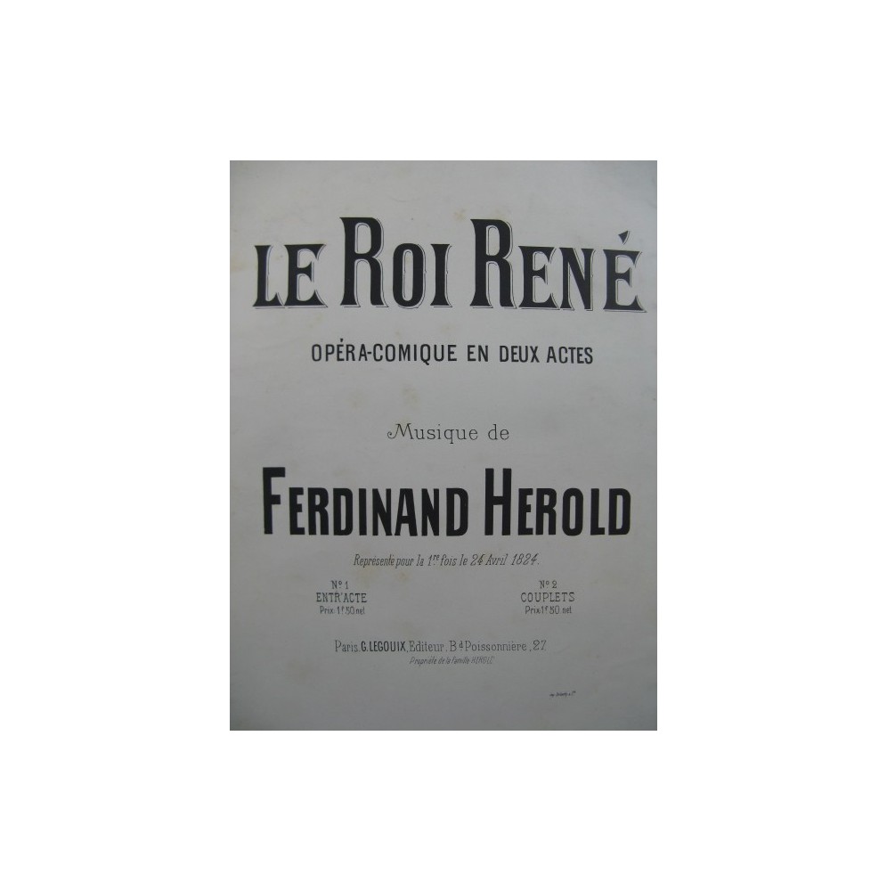 HEROLD Ferdinand Le Roi René Entr'acte Orchestre XIXe