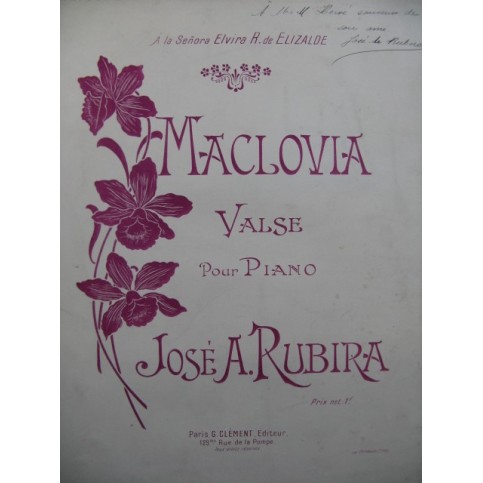 RUBIRA José Maclovia Dédicace Piano XIXe