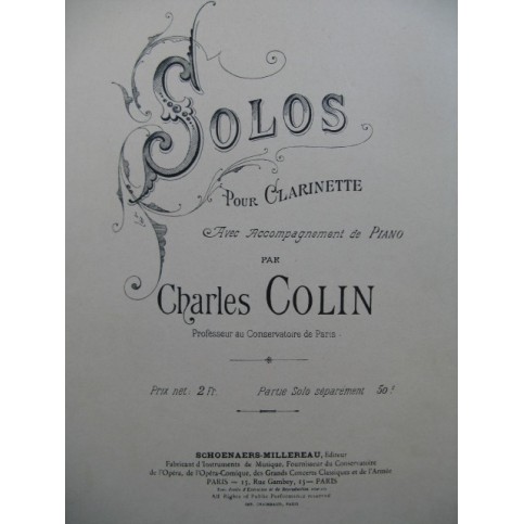 COLIN Charles Solo de Concours Piano Hautbois XIXe