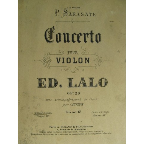 LALO Edouard Concerto Violon Orchestre 1874