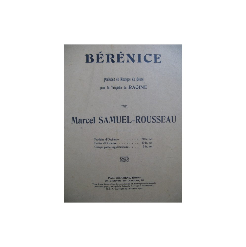 SAMUEL ROUSEAU Marcel Bérénice Orchestre 1920