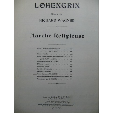 WAGNER Richard Marche Religieuse Th. Dubois Orgue 1949