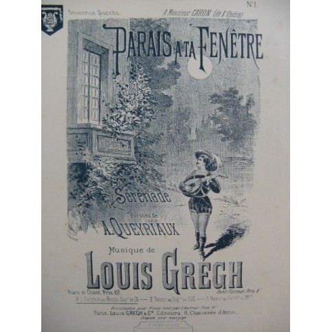 GREGH Louis Parais à ta Fenêtre Chant Piano ca1881