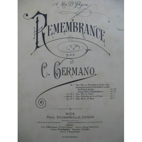 GERMANO Carlo Remembrance Dédicace Orchestre ca1905