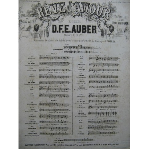 AUBER D. F. E. Rêve d'Amour Ouverture Orchestre XIXe