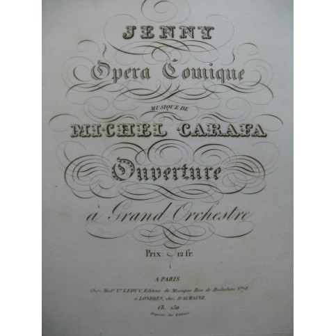 CARAFA Michele Jenny Opera Ouverture Orchestre 1829