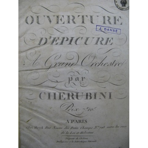 CHÉRUBINI Luigi Epicure Opera Ouverture Orchestre ca1805