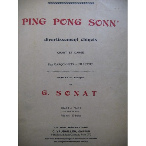 SONAT G. PIng Pong Sonn' Divertissement Chinois Danse Chant Piano