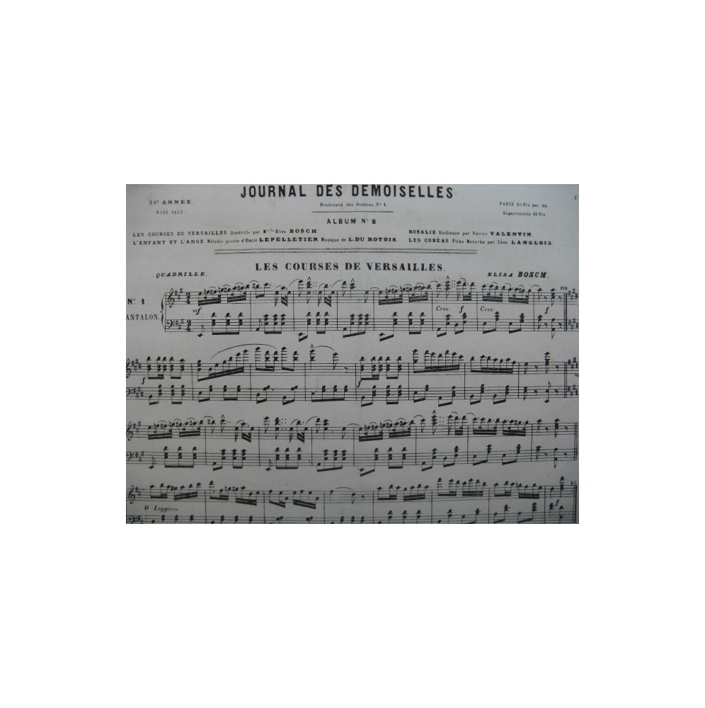 Journal des Demoiselles Pièces pour Piano Chant Mars 1853