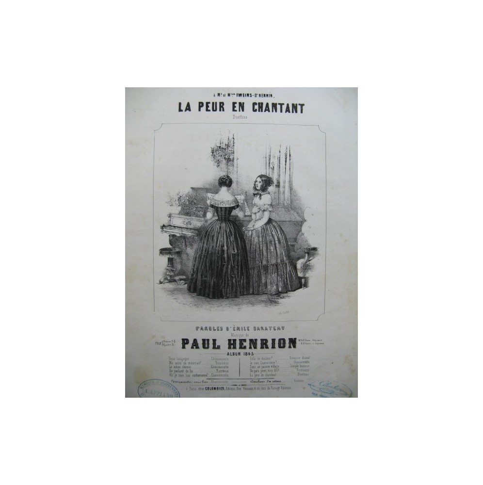 HENRION Paul La Peur en Chantant Chant Piano 1845
