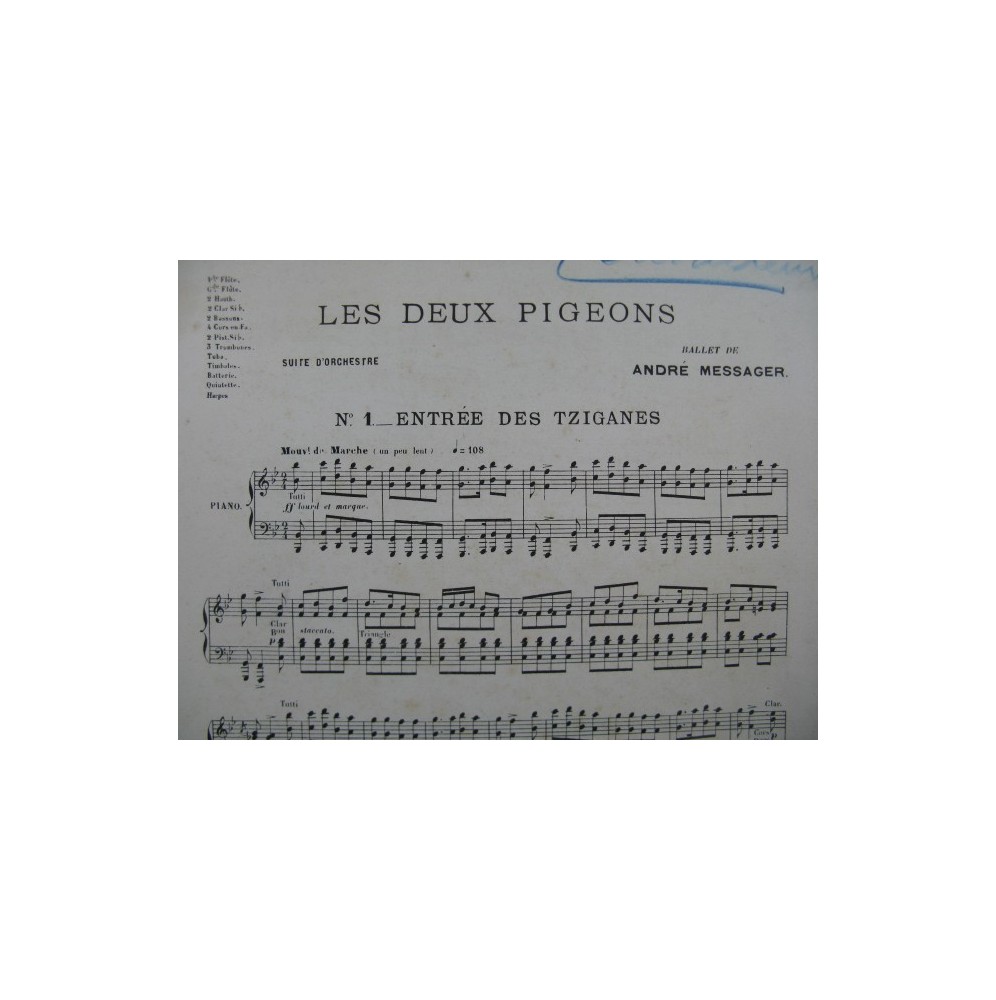 MESSAGER André Les Deux Pigeons Orchestre ca1899