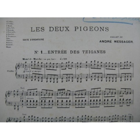MESSAGER André Les Deux Pigeons Orchestre ca1899
