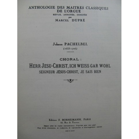 PACHELBEL Johann Choral Herr Jesu Christ Orgue 1942