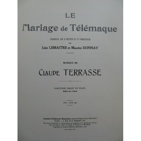 TERRASSE Claude Le Mariage de Télémaque Opera 1910