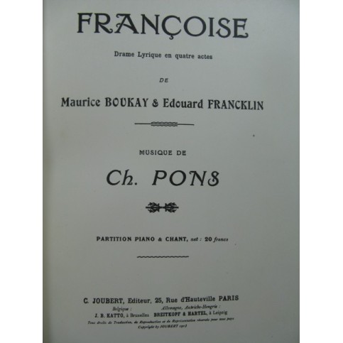 PONS Charles Françoise Drame Lyrique Chant Piano 1913