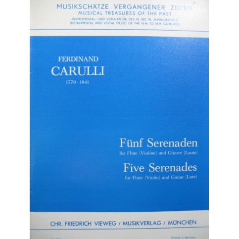 CARULLI Ferdinand Five Serenades Flute ou Violon Guitare
