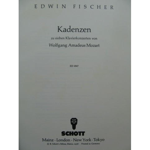 FISCHER Edwin Kadenzen Concertos Mozart Piano