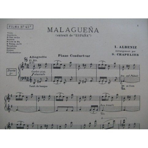 ALBENIZ Isaac Espana Malaguena Orchestre 1927