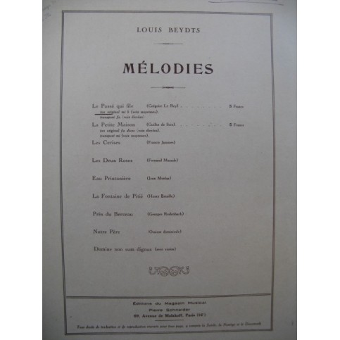 BEYDTS Louis Le Passé qui file Dédicace Chant Piano 1926