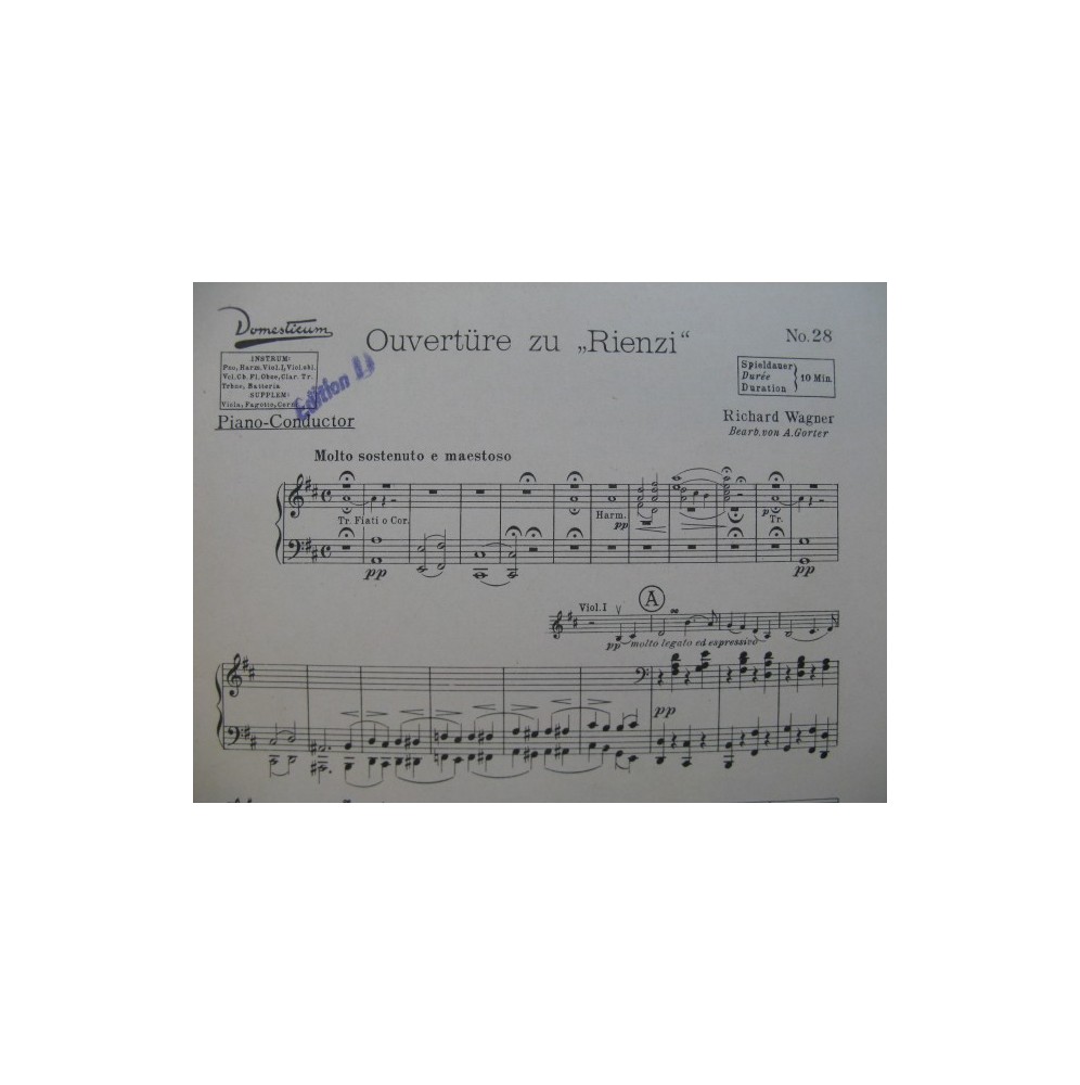 WAGNER Richard Rienzi Ouverture Orchestre 1916