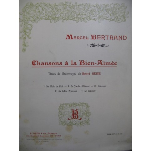 BERTRAND Marcel Chansons à la Bien-Aimée Chant Piano