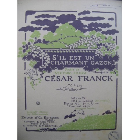 FRANCK César S'il est un Charmant Gazon Piano Chant 1922