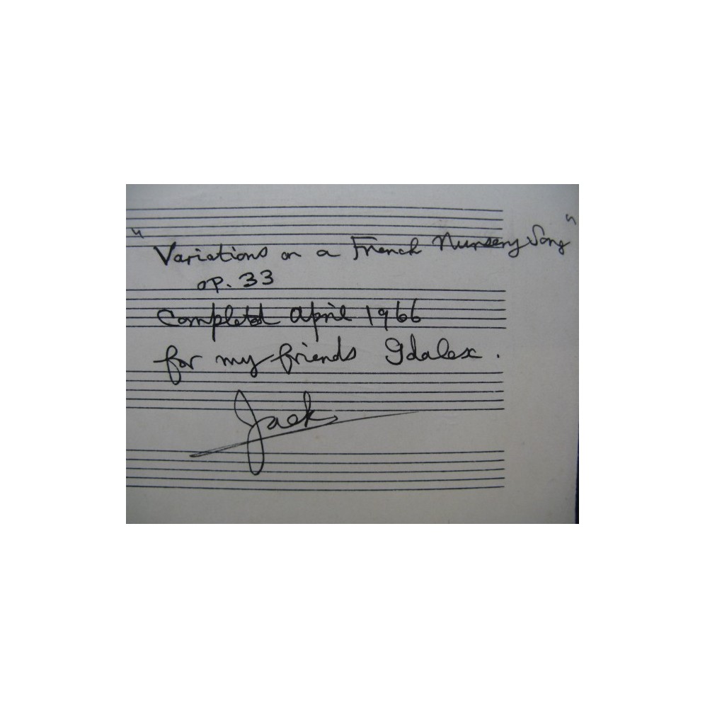 DUARTE John Variations sur J'ai du Bon Tabac Manuscrit Guitare 1966