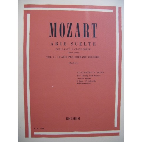 MOZART W. A. Arie Scelte Vol 1 Chant Piano