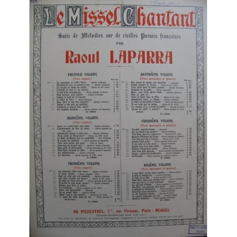 LAPARRA Raoul L'épitaphe de Mathurine Chant Piano 1925