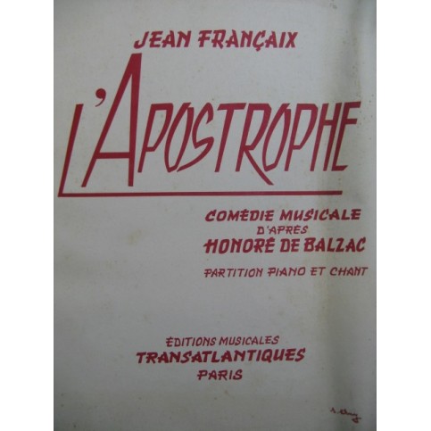 FRANÇAIX Jean L'Apostrophe Chant Piano 1958