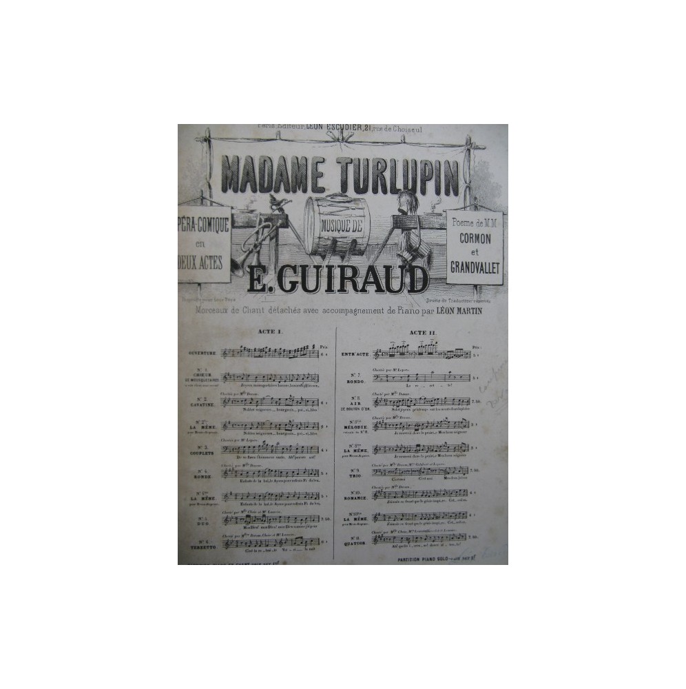GUIRAUD Ernest Madame Turlupin Entracte Orchestre ca1865