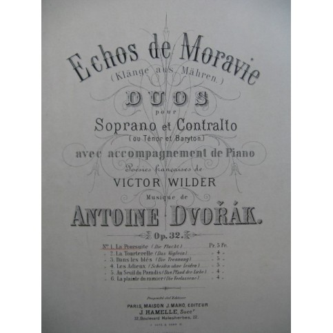 DVORAK Anton Echos de Moravie La Poursuite Chant Piano ca1880