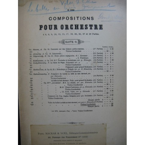 TCHAIKOVSKI P. La Belle au Bois Dormant Valse Orchestre XIXe
