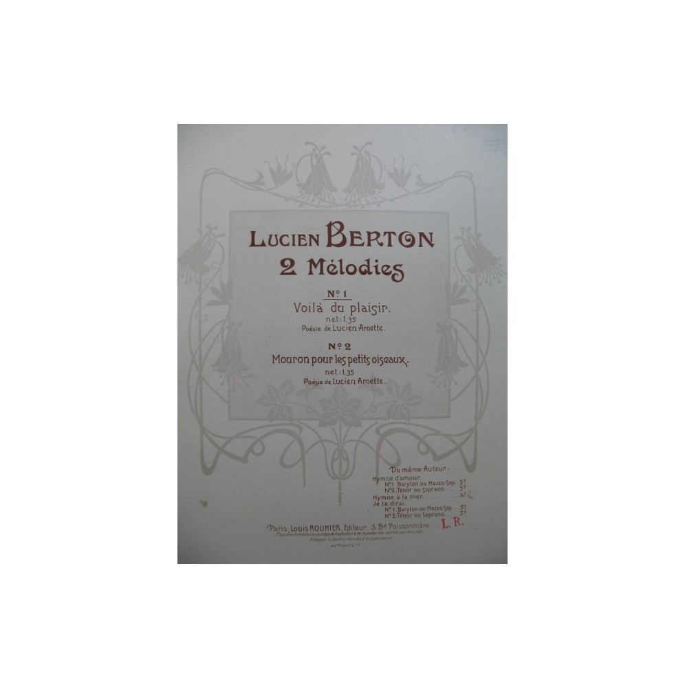 BERTON Lucien Voilà du Plaisir Chant Piano
