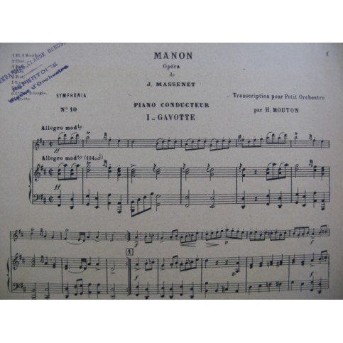 MASSENET Jules Manon Gavotte et Menuet Orchestre 1911