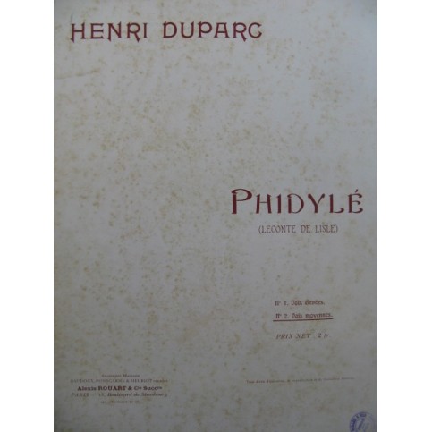 DUPARC Henri Phidlylé Chant Piano