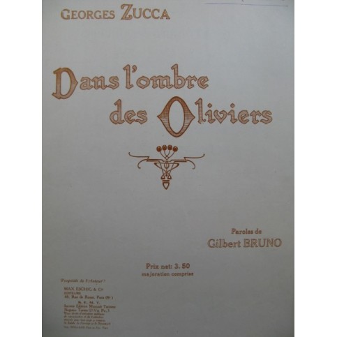 ZUCCA Georges Dans l'Ombre des Oliviers Chant Piano