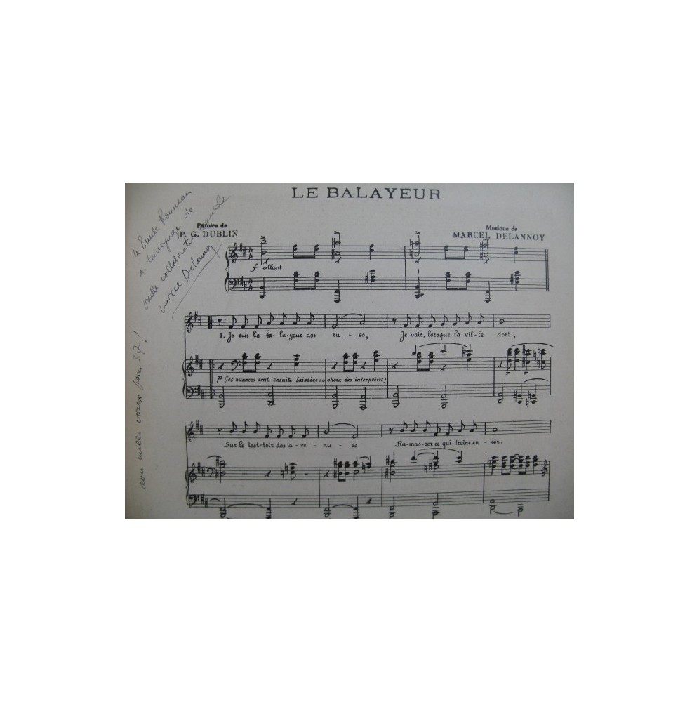 DELANNOY Marcel Le Balayeur Chant Piano Dédicace 1937