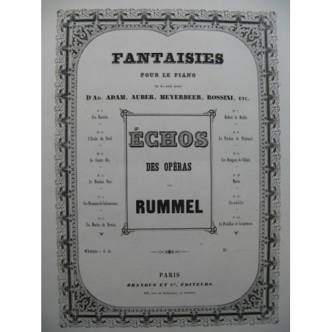 RUMMEL J. Fantaisie La Muette de Portici de Auber Piano ca1860
