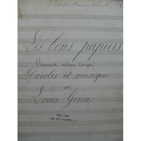 GUÉRIN Louis Les Bons Papiers Manuscrit Chant Piano XIXe