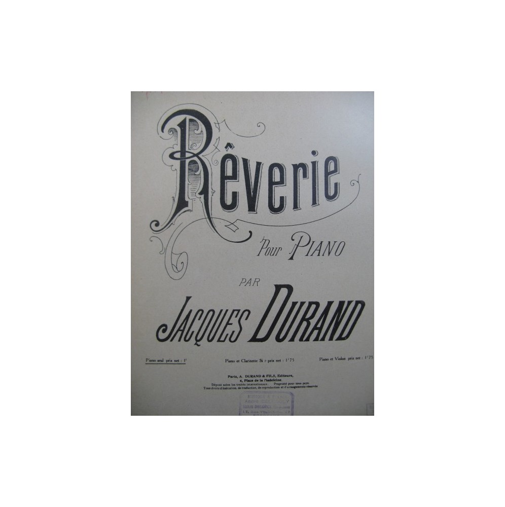 DURAND Jacques Rêverie Piano
