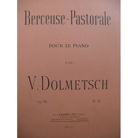 DOLMETSCH V. Berceuse-Pastorale Piano