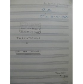 PETIT Pierre Tarentelle Manuscrit pour deux Guitares 1961